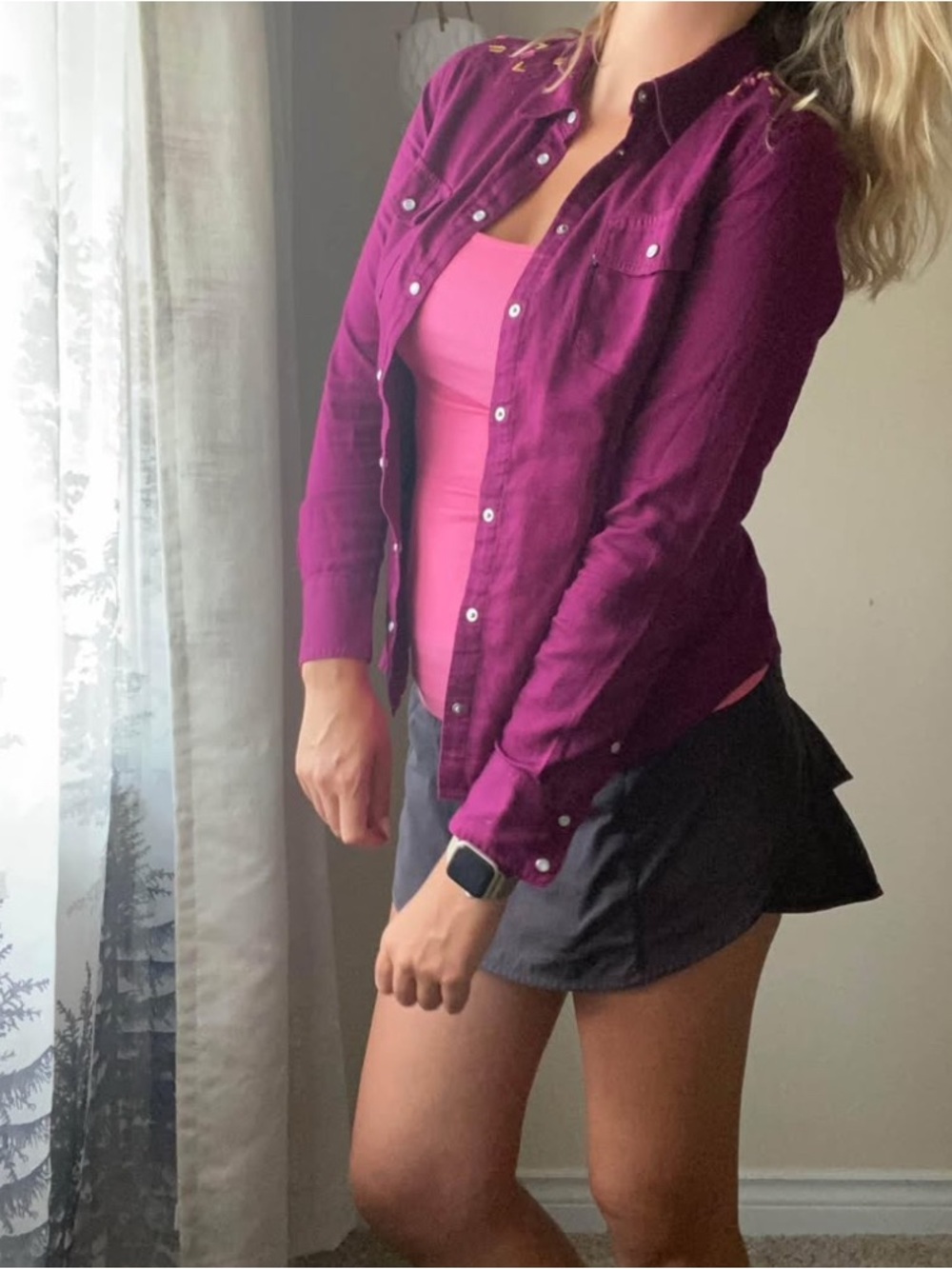 Levi's Women's Button-Down Shirt in Plum Western Embroidery
